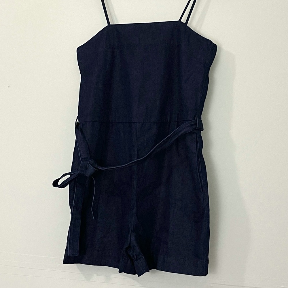 3x1 Cami-Strap Belted Denim Romper